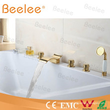 5pieces Wave Shape Golden Roman Tub Faucet with Handshower